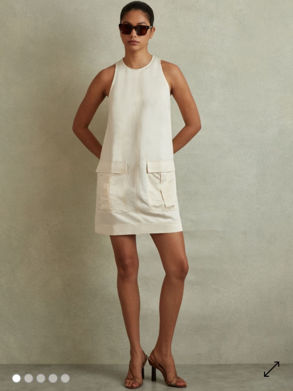 NWT Reiss Viscose-Linen Blend Cargo Pocket Tunic Dress in Beige